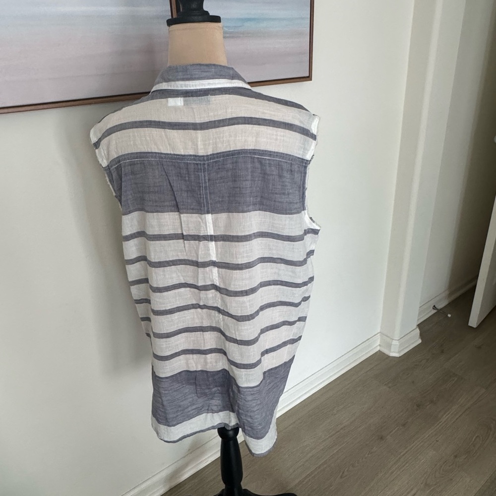 BDG Women’s Casual Striped Button Down Shirt - Blue and White - Picture 3 of 10